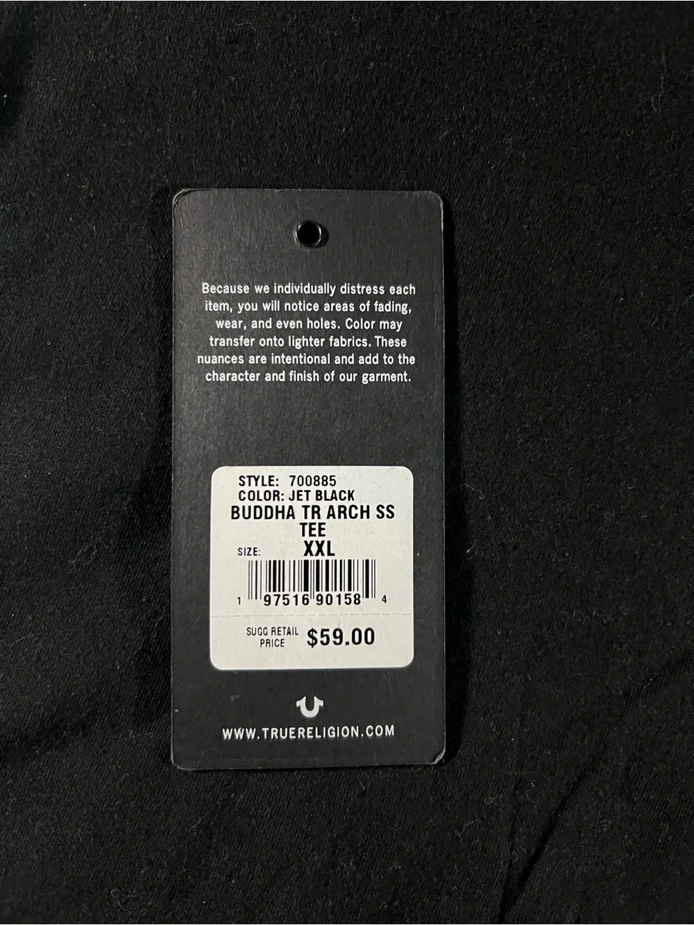 True Religion Black Tee with Yellow Logo Arch Graphic